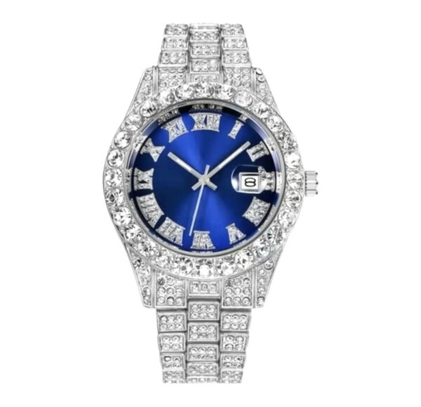 Reloj plateado esfera azul