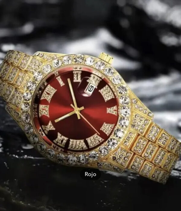 Reloj dorado esfera roja - Imagen 2